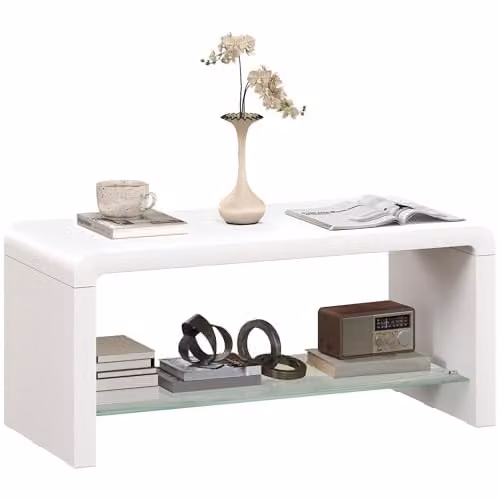 HOMCOM Modern High Gloss White Coffee Table with Rounded Edges, W/D/H: 100 x 45 x 45 cm