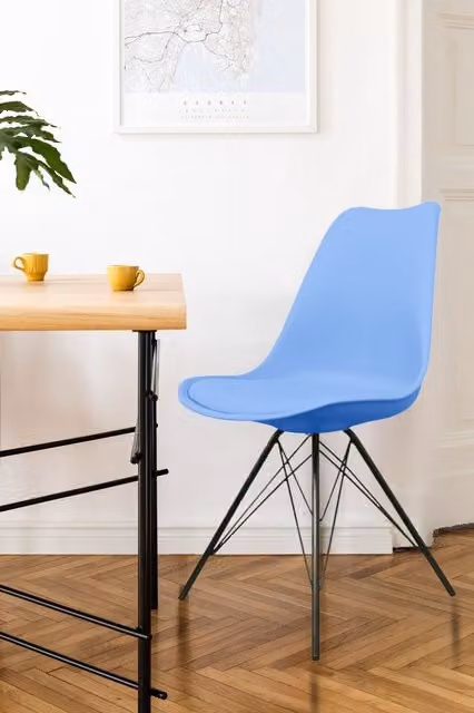 Fusion Living Soho Plastic Dining Chair with Black Metal Legs in Light Blue