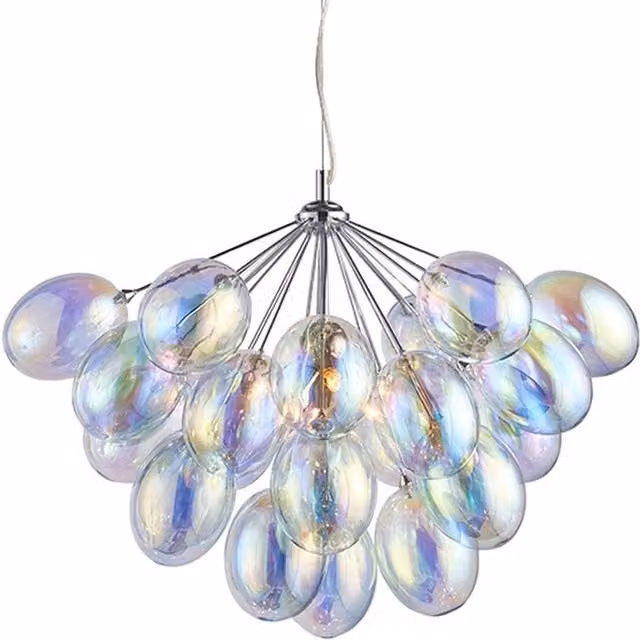 Endon Infinity Pendant Light with Chrome Effect Plate and Multicolour Dichroic Glass, 6 x G9 Dimmable, Height Adjustable, IP20