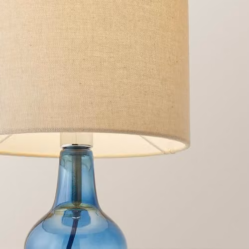 ValueLights Aida Blue and Green Bubble Glass Table Lamp with LED Bulb and Fabric Shade – 3