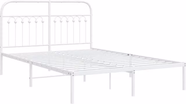 Berkfield Home Metal Bed Frame with Headboard in White, W/D/H: 135 x 190 cm – 1