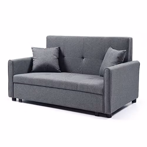 WestWood Grey Fabric 2 Seater Click Clack Sofa Bed with Sleeping Function and Scatter Cushions, W/D/H: 134 x 199 x 85 cm – 2