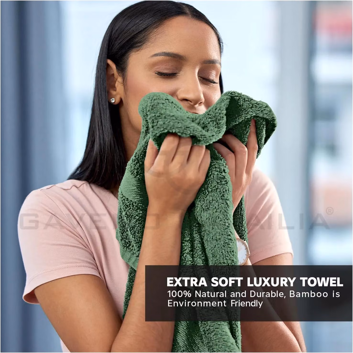 Gaveno Cavailia 2 Pack Green Bamboo and Cotton Large Bath Towels, 500 GSM, W: 70 cm, H: 120 cm – 8