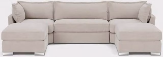 Home & Love Milan Bishop U Shape Cinema Corner Sofa in Beige with Matching Ottoman and Scatter Cushions