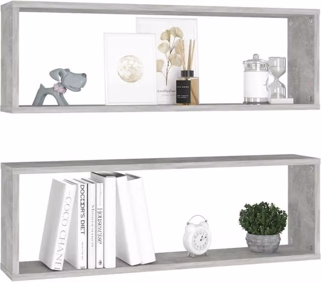 Berkfield Home Wall Mounted Cube Shelf, 2 Piece Set, Concrete Grey, W: 80 cm, D: 15 cm, H: 26.5 cm