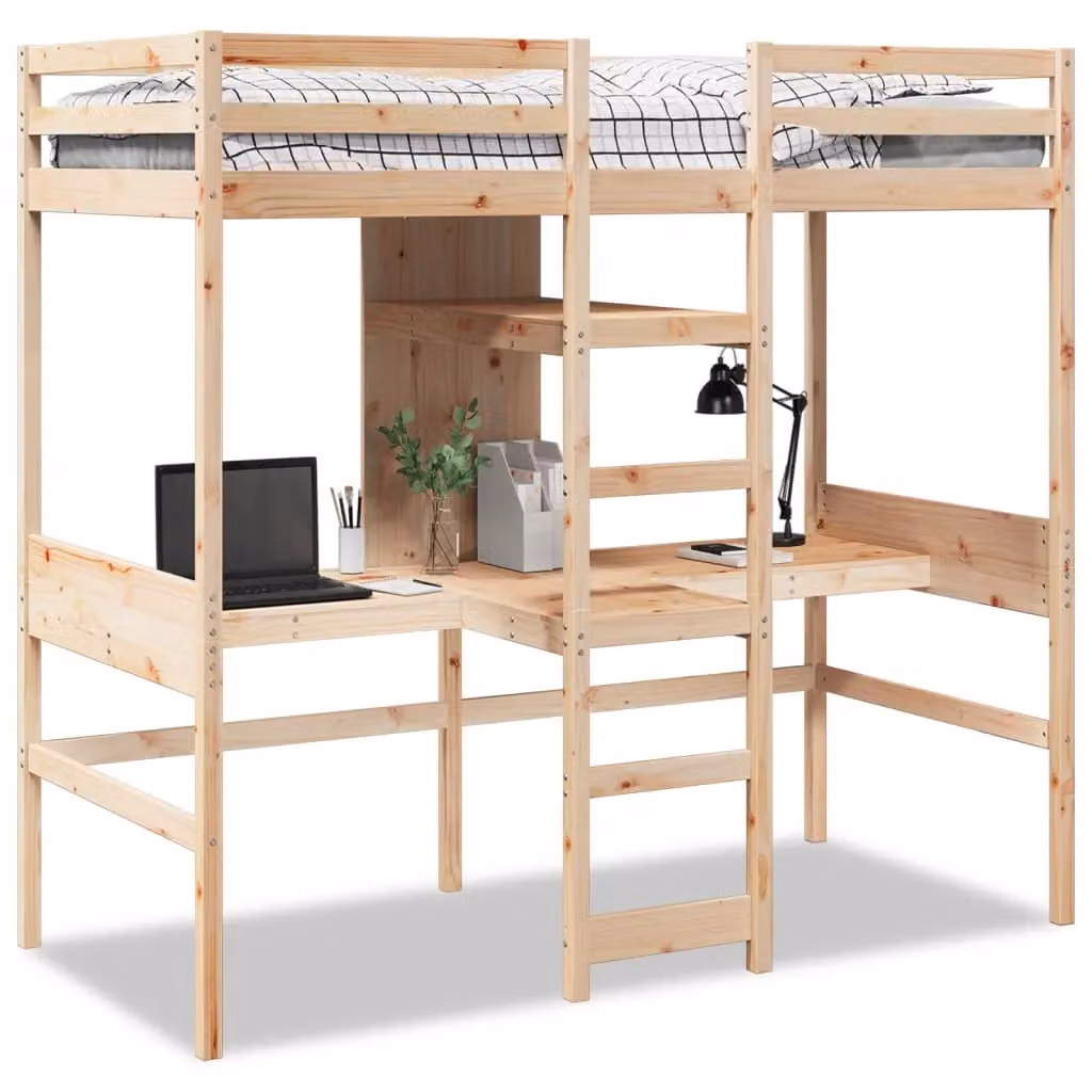 Berkfield Home Rustic Brown Solid Wood Pine Loft Bed Frame with Side Compartments, W/D/H: 75 x 190 cm – 2