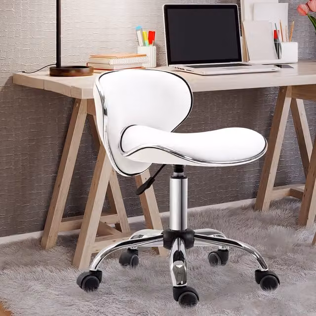 HOMCOM Modern White Metal Salon Chair for Professionals and Home Use