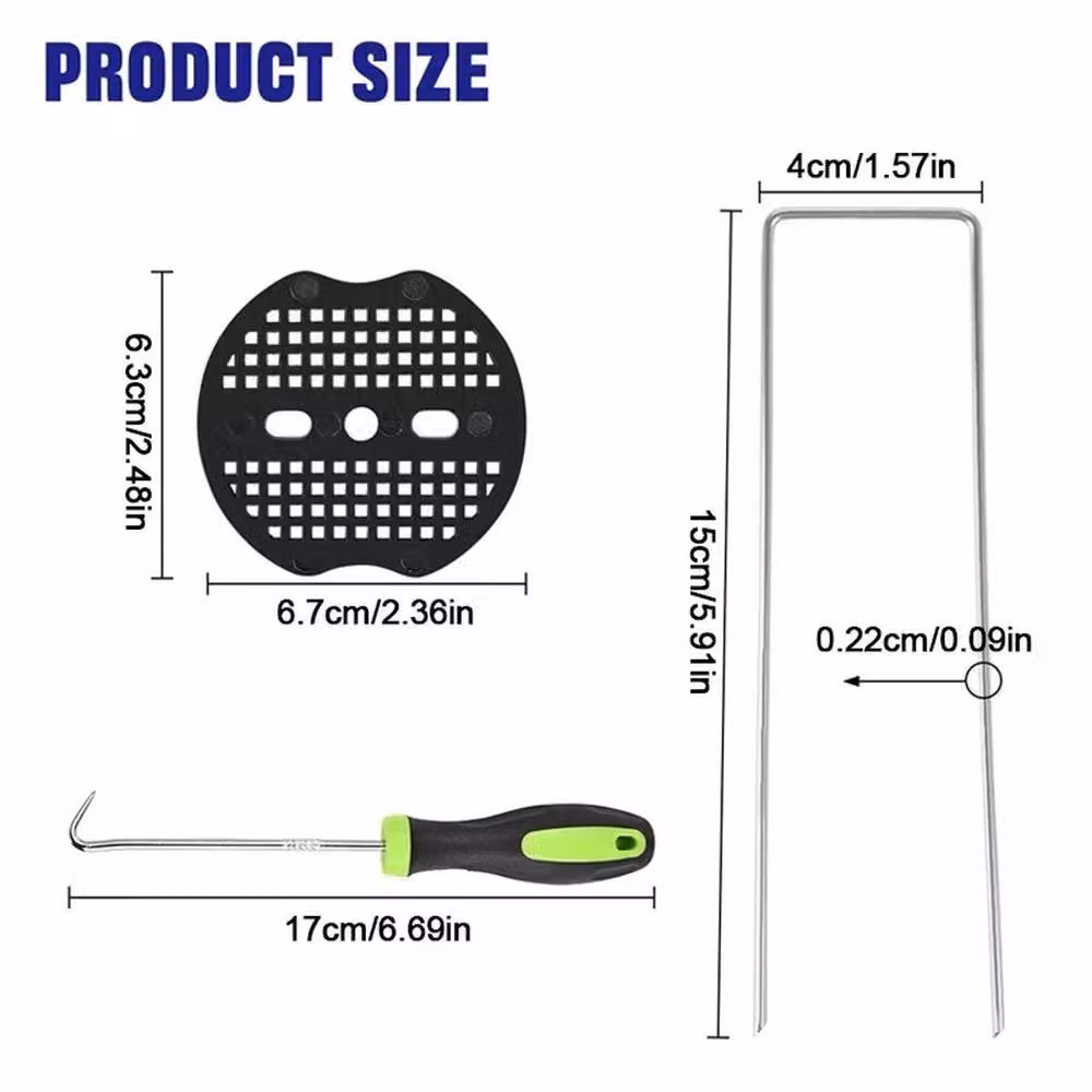 KORVIXA 100 Weed Control Mat Membrane Pegs with Buffer Washer Pegs in Silver – 2