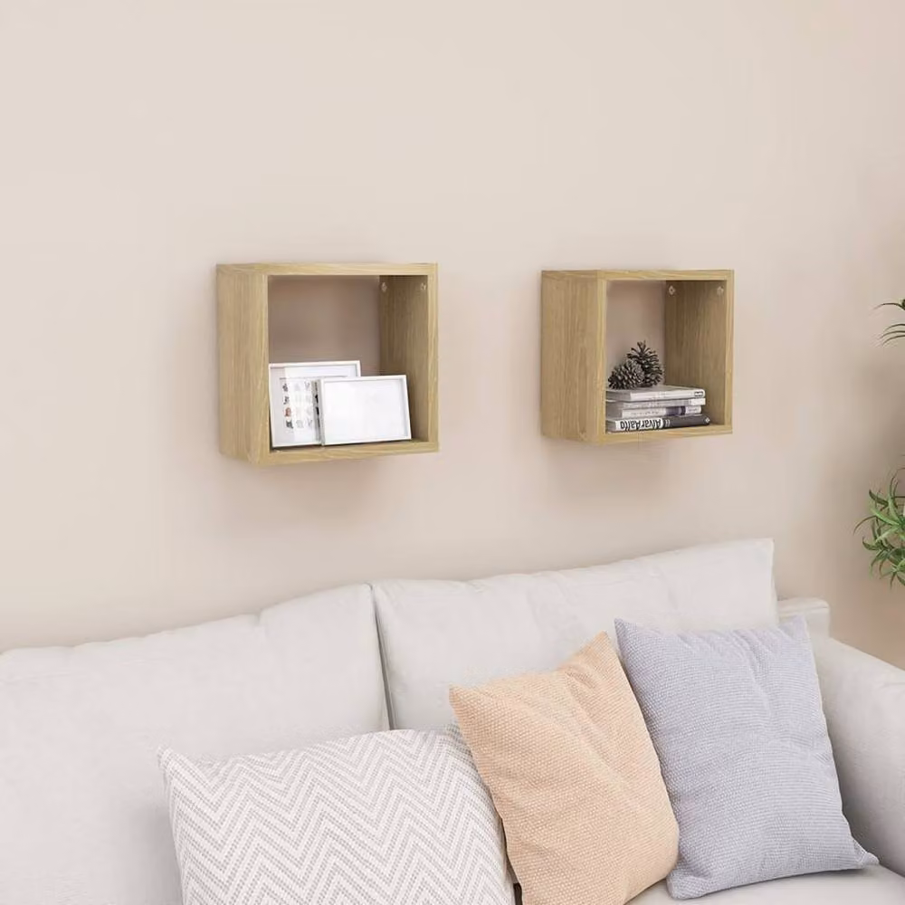 Berkfield Home Wall Cube Shelves, 2 Pack, Sonoma Oak, Brown, W/D/H: 26 x 15 x 26 cm – 2