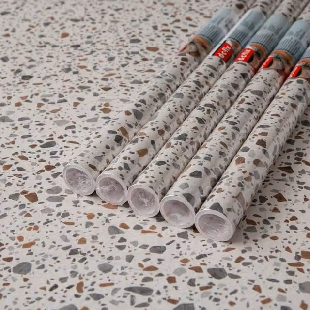 dc fix Terrazzo Self Adhesive Vinyl Wrap for Worktops and Furniture, Beige/Grey, W: 67.5 cm, L: 2 m (Pack of 5)