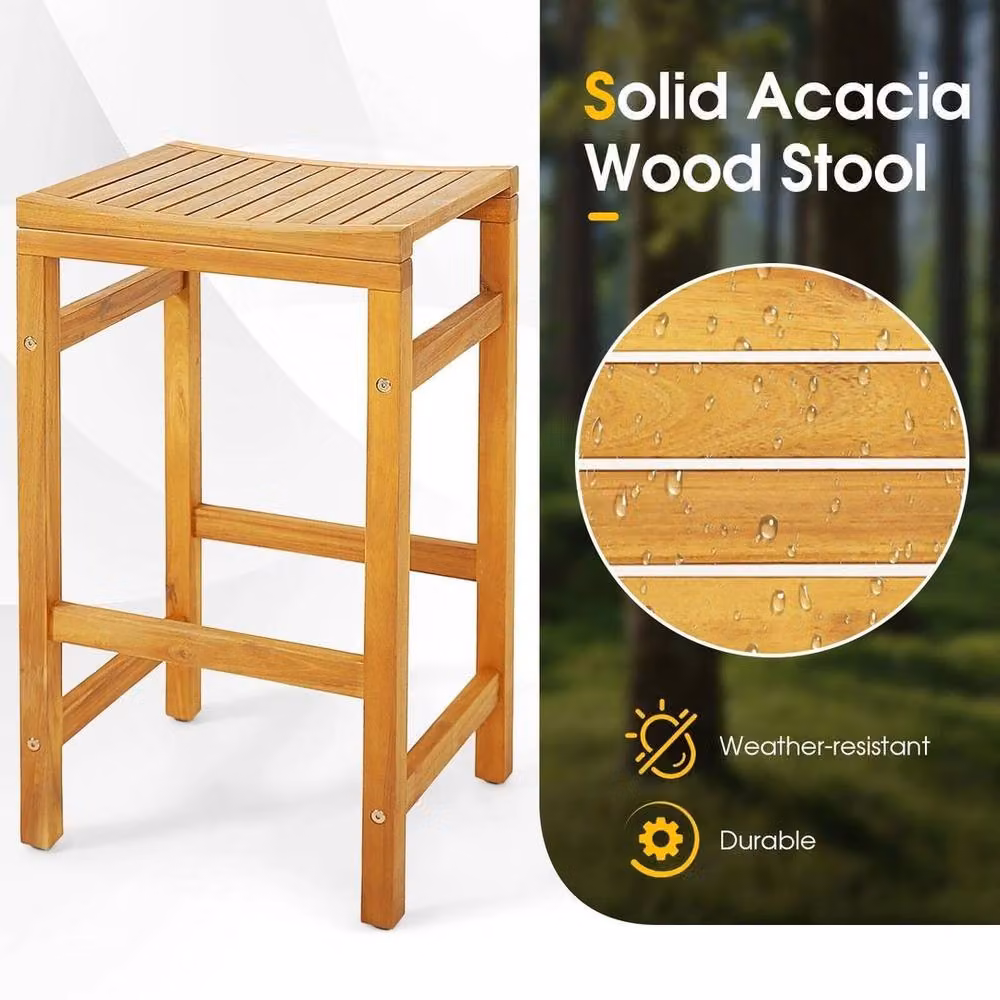EONLION Set of 2 Brown Acacia Wood Outdoor Bar Stools for Patio and Terrace, Height: 76 cm, Width: 100 cm – 3
