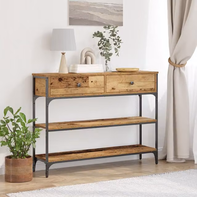 Berkfield Home Industrial Console Table in Brown, W/D/H: 100 x 25 x 75 cm