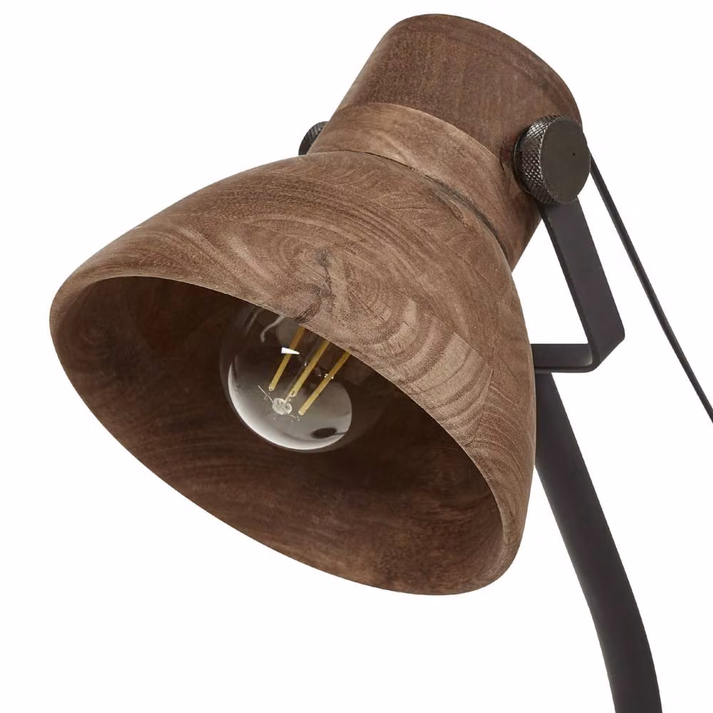 Wyld and Coco Adjustable Dark Mango Wood Desk Lamp with Black Iron Base in Brown and Black – 3