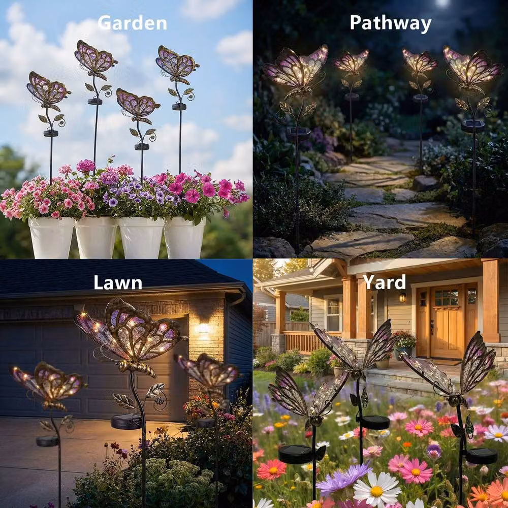 Bright Zeal Solar LED Butterfly Garden Stake Light in Pink, Purple and Multicolour – 8