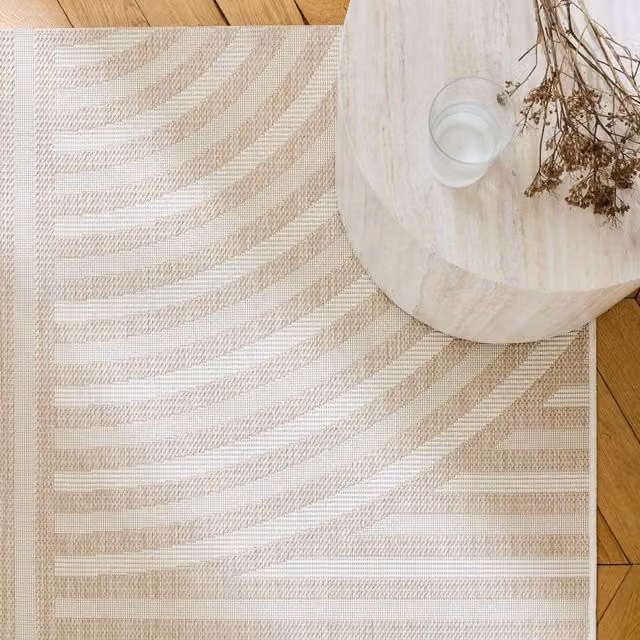 sweeek Indoor/Outdoor Flat Weave Rug with Beige Abstract Arch Pattern, W: 160 cm, L: 230 cm