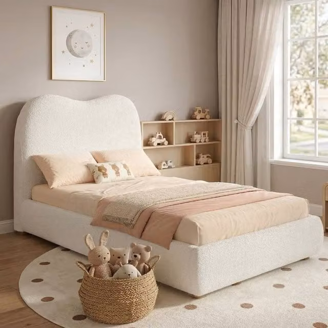 Merax Single Boucle Upholstered Ottoman Storage Bed in White, W/D/H: 90 x 190 cm