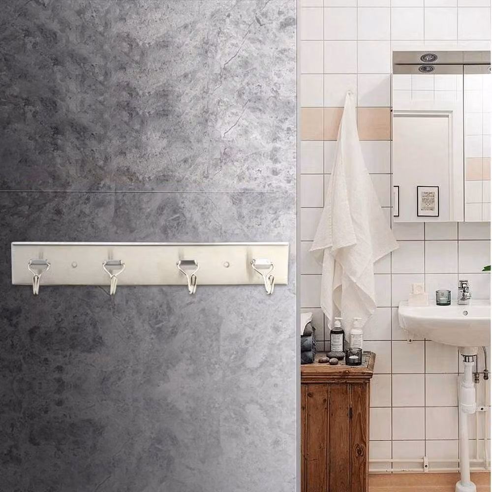 FORGEVIO Self Adhesive Stainless Steel 4 Hook Key Holder in Silver, Length: 50 cm – 2