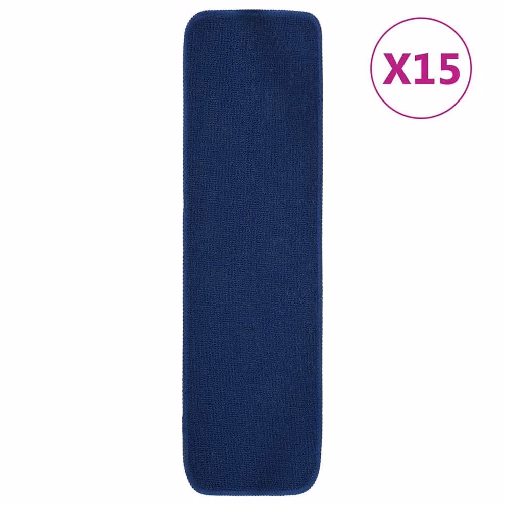 Berkfield Home Anti Slip Rectangular Stair Mats, 15 Pack, Navy Blue, W: 75 cm, D: 20 cm – 2