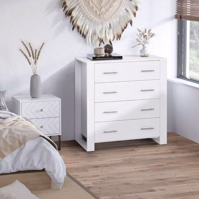STILVORA 4-Drawer Chest of Drawers with White Wooden Structure