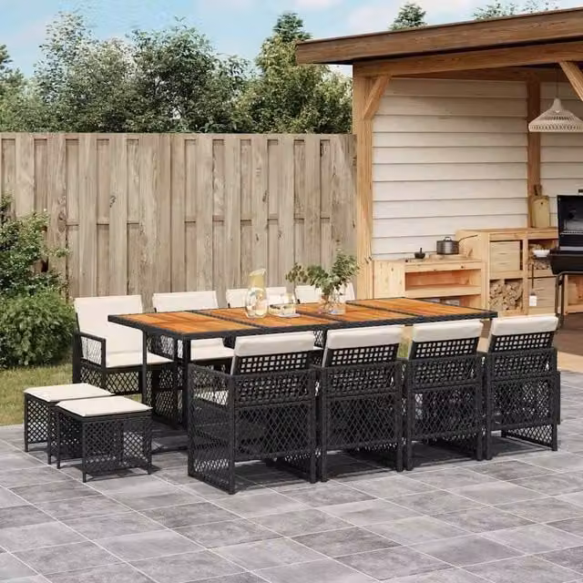 Berkfield Home 13 Piece Garden Dining Set with Black Poly Rattan and Cushions – 1