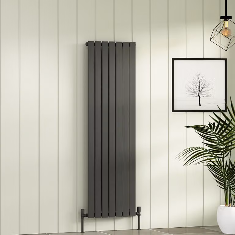 Aurexa Anthracite Vertical Designer Steel Radiator, H: 160 cm, W: 47.6 cm