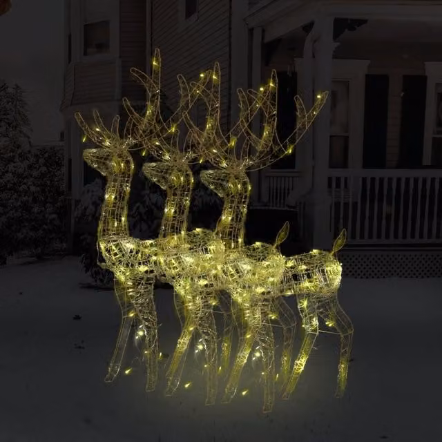 Berkfield Home Acrylic Reindeer Christmas Decorations, 3 Pieces, Warm White and Multicolour, Height: 120 cm – 1