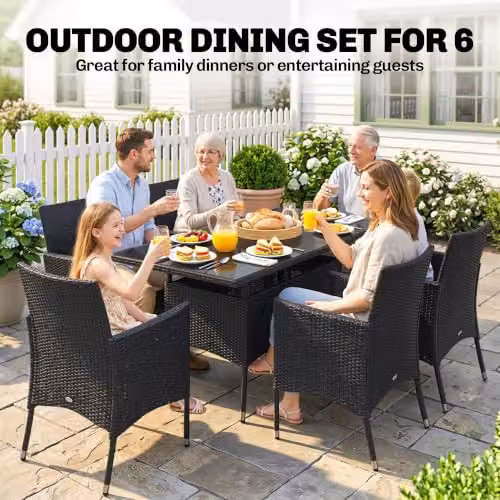 Outsunny 7-Piece Black Rattan Garden Furniture Dining Set – 3