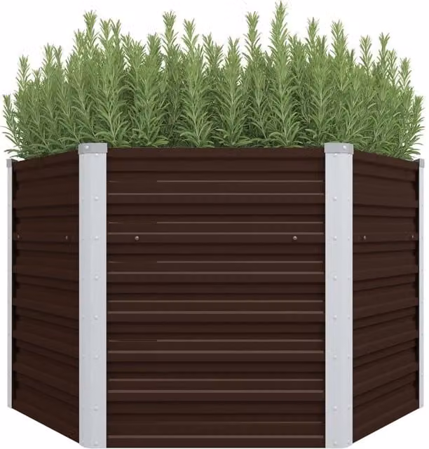 Berkfield Home Garden Brown Galvanised Steel Raised Bed W/D/H: 129 x 129 x 77 cm