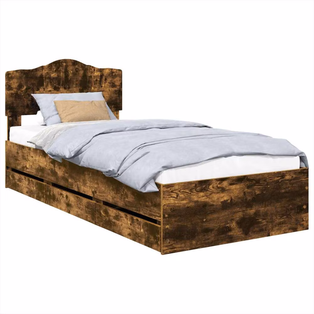 Berkfield Home Modern Bed Frame with Drawer in Smoked Oak Brown, W/D/H: 90 x 190 cm – 2