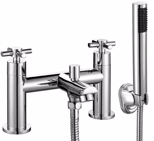 Nes Home Crox Modern Chrome Deck Mounted Cross Head Bath Shower Mixer Tap with Handset Kit in Metallic Silver