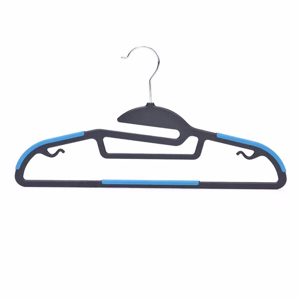 Spetlek Pack of 30 Black Non-Slip Plastic Coat Hangers with Clips and Bar, W: 100 cm, D: 15 cm – 2