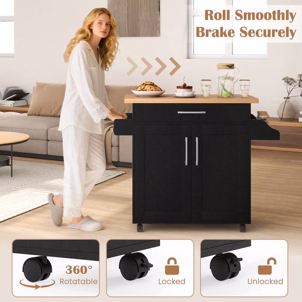 Costway Rolling Kitchen Island Cart with Spice Rack in Black – 5