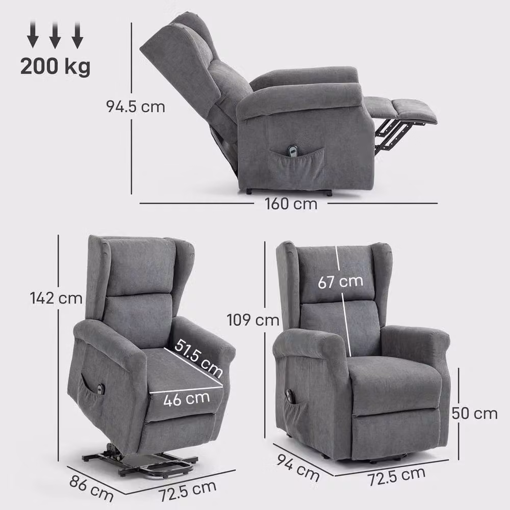 FORGEVIO Grey Fabric Power Lift Recliner Armchair – 2