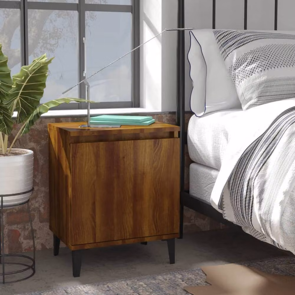 Berkfield Home Bed Cabinet in Brown Oak with Metal Legs, W: 40 cm, D: 30 cm, H: 50 cm – 2