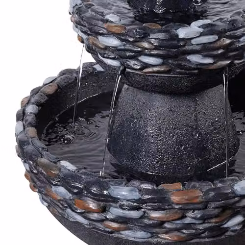 Teamson Home 3-Tier Pedestal Outdoor Water Feature Cascade Fountain in Grey Stone Finish – 7
