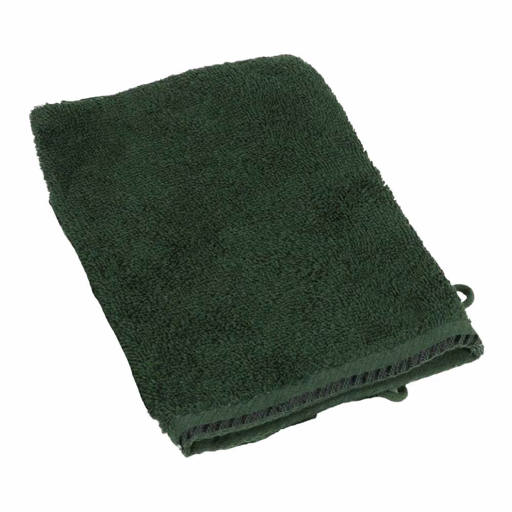 ARTG Dark Green Satin Trim Wash Glove in Fluffy Cotton Terrycloth – 2