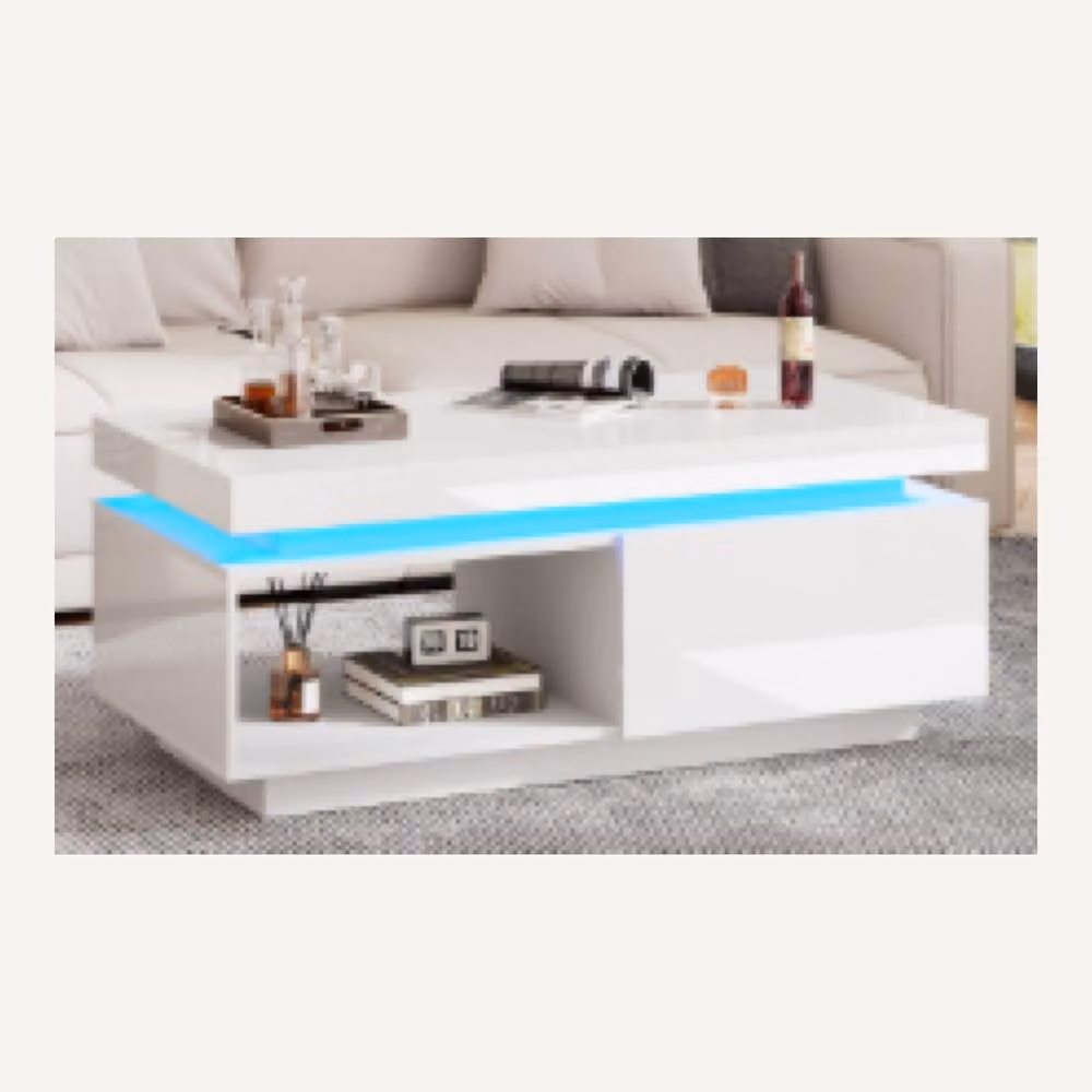AKI HAUS White High Gloss LED Coffee Table with Drawer – 2