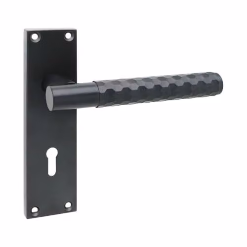 Golden Grace Victorian Knurled Lock Door Handle Set with Rosette in Matt Black Zinc Alloy – 2