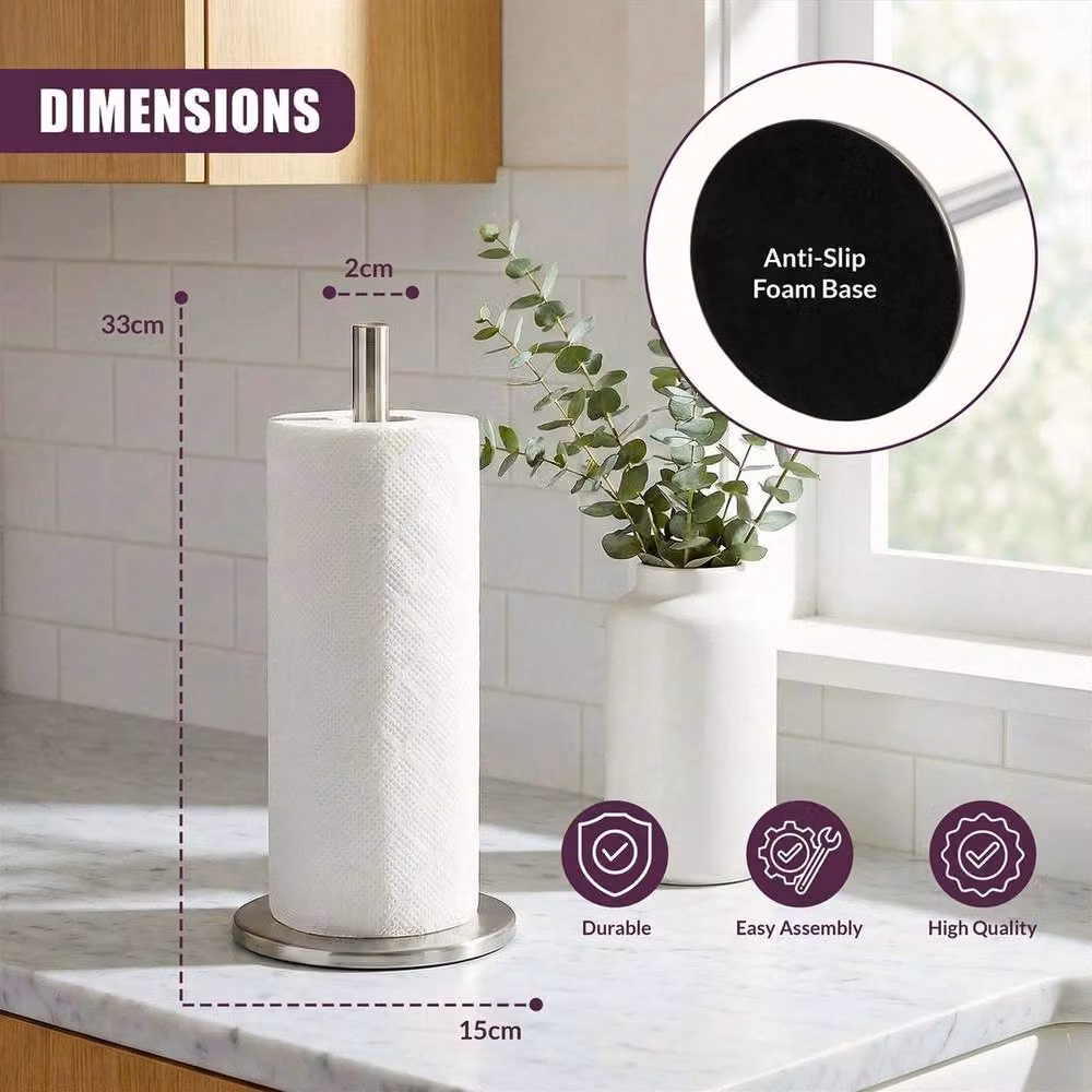NESTLUNE Anti-Slip Freestanding Kitchen Paper Towel Holder Stand in Silver Stainless Steel, W: 100 cm, D: 15 cm, H: 15 cm – 4