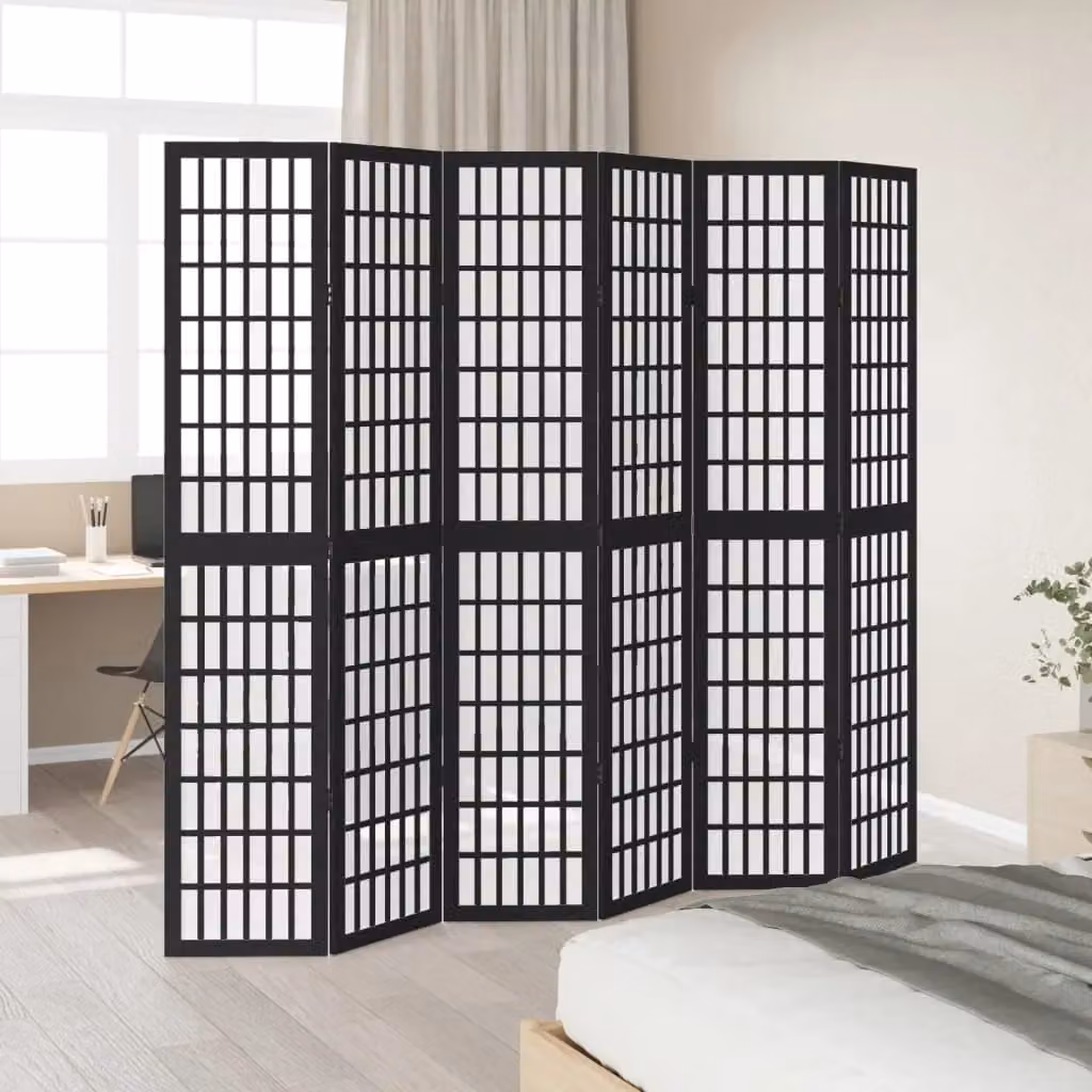 Berkfield Home 6 Panel Black Solid Wood Paulownia Room Divider – 2