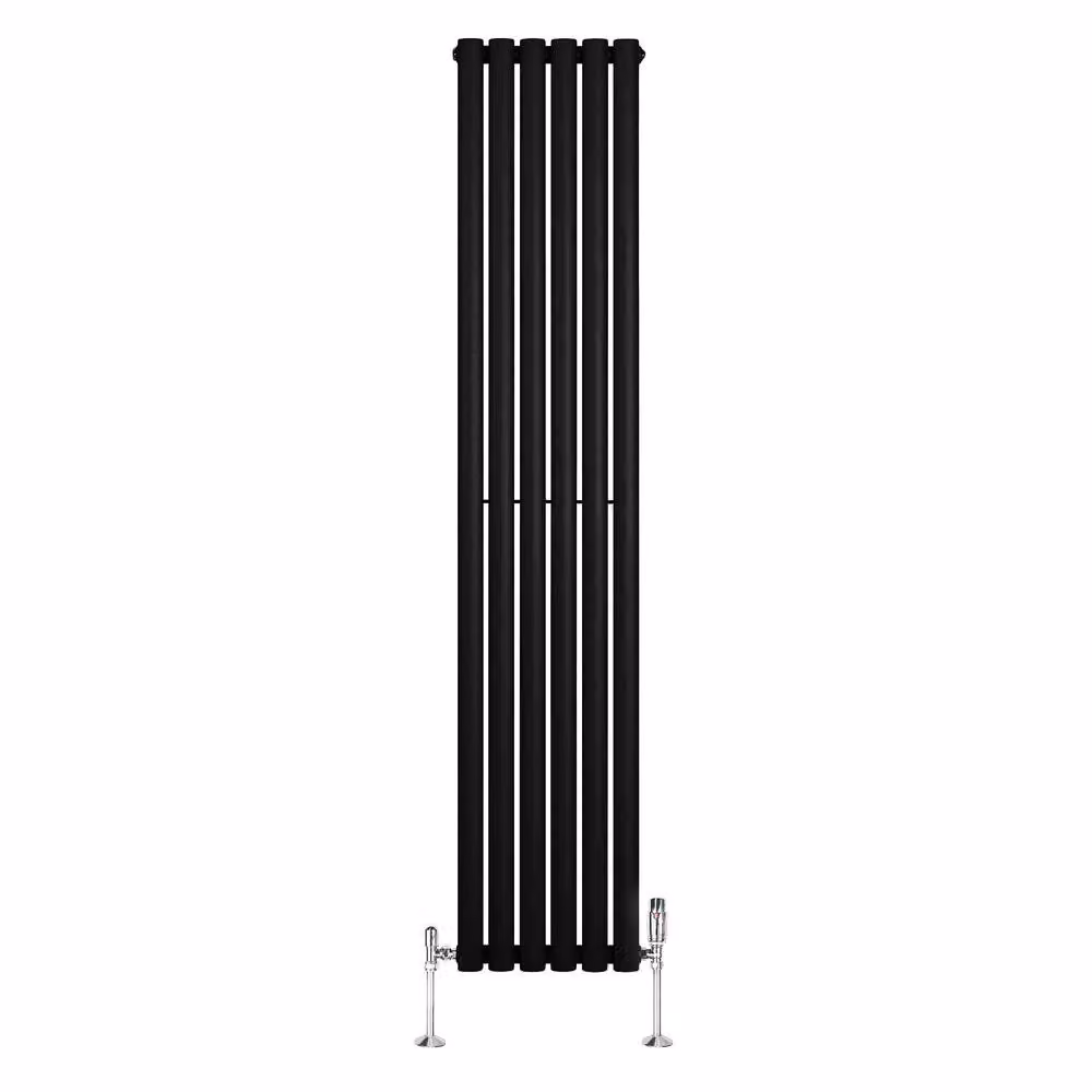 Monstershop Oval Single Column Steel Radiator and Valves with Thermostat Head, Black, H: 180 cm, W: 36 cm – 2