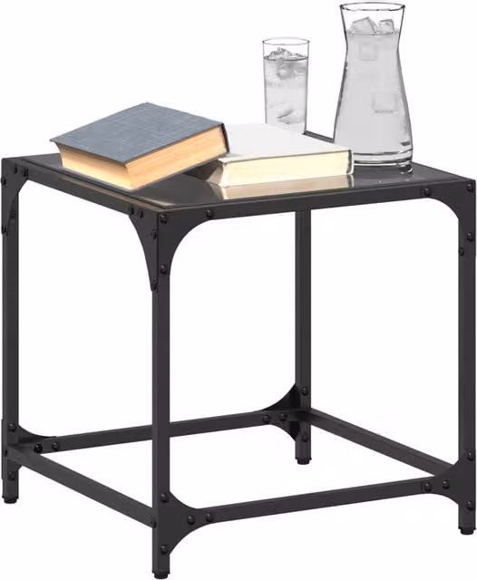 Berkfield Home Set of 2 Modern Square Coffee Tables with Black Glass Tops and Steel Frames, W/D/H: 40 x 40 x 40 cm