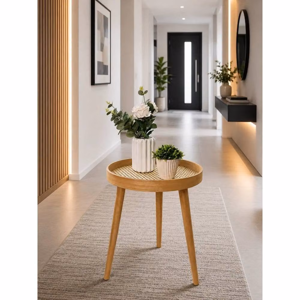 Kelvenix Round Brown Wooden Side Table with Pine Legs – 2