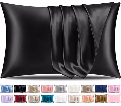 Pamposh Satin Silk Pillowcases 2 Pack in Midnight Black with Envelope Closure, W/D/H: 50 x 75 x 0 cm