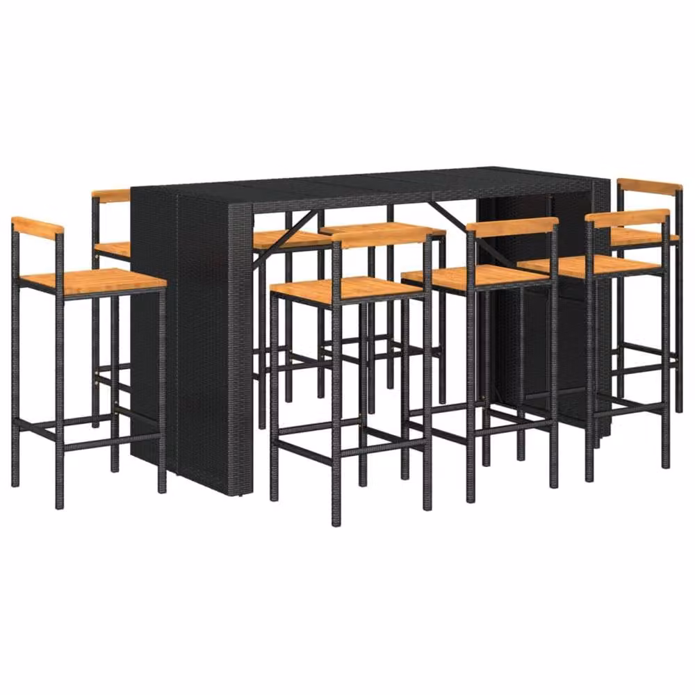 Berkfield Home 9 Piece Garden Bar Set in Black Poly Rattan and Solid Acacia Wood – 3