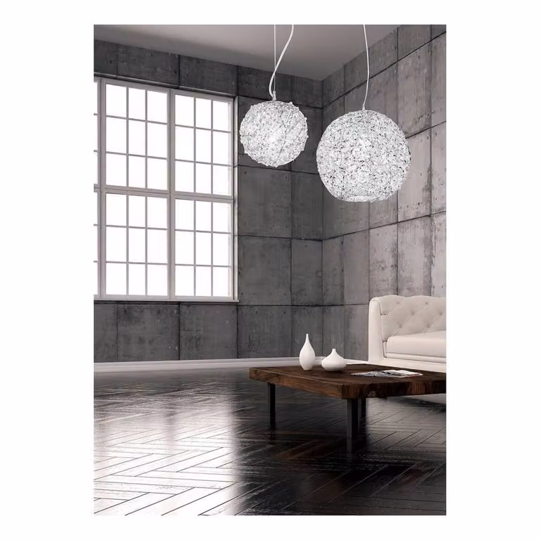 Netlighting ASTRA Dome Pendant Ceiling Light in Grey with Chrome and Crystals, W: 35 cm, H: 37 cm