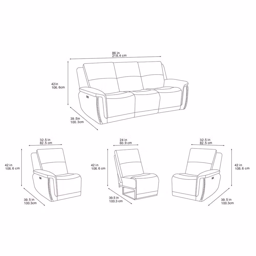 META Majestik 3 Seater Power Recliner Sofa in Dark Grey with USB Charging – 3