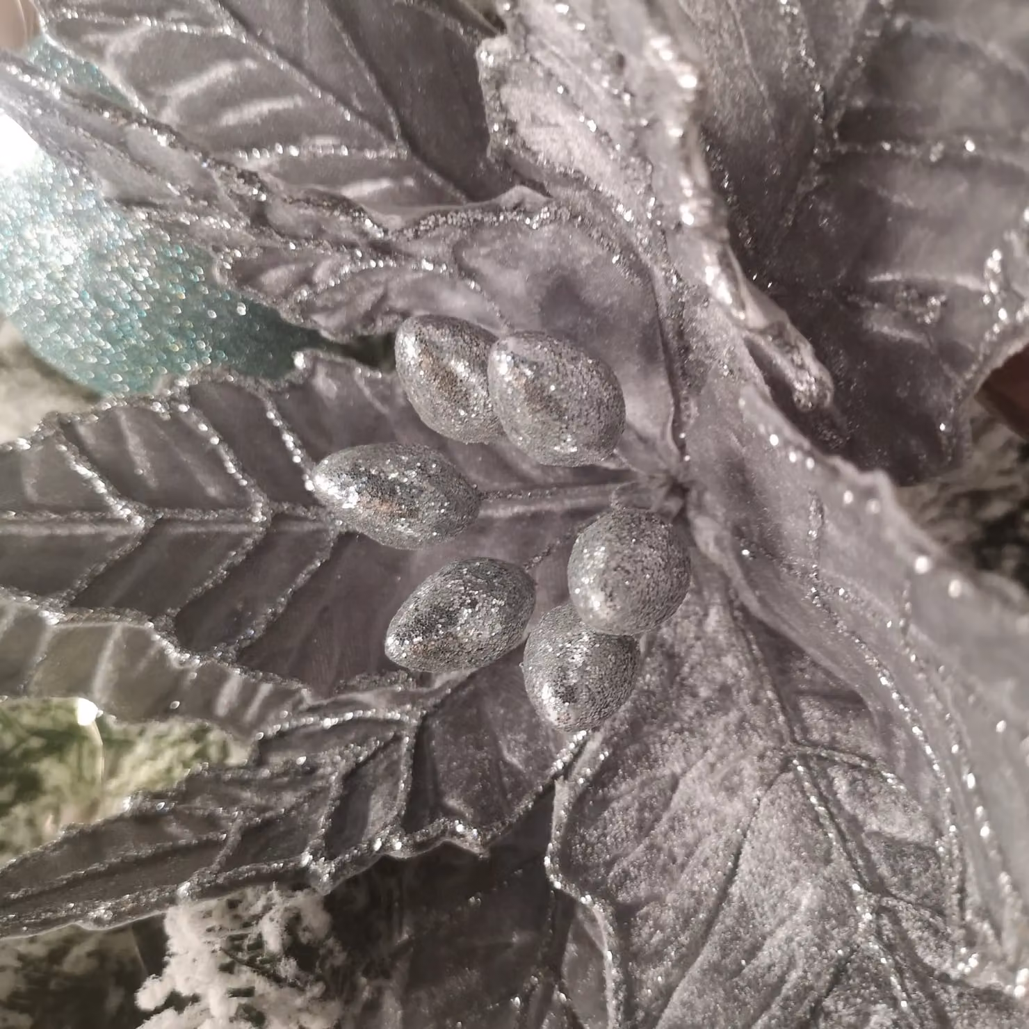 Samuel Alexander Silver Velvet Poinsettia Stem Christmas Decoration with 2 Flowers, Height: 68 cm – 3