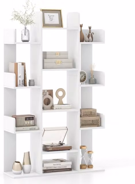 COSTWAY Modern White Tree Bookshelf with 13 Open Shelves