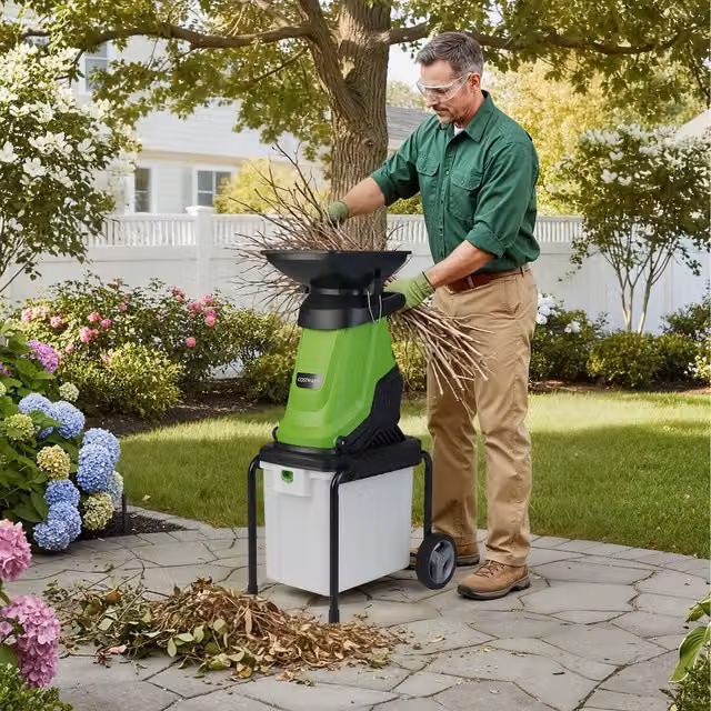 COSTWAY Electric Garden Shredder with Blade, Green